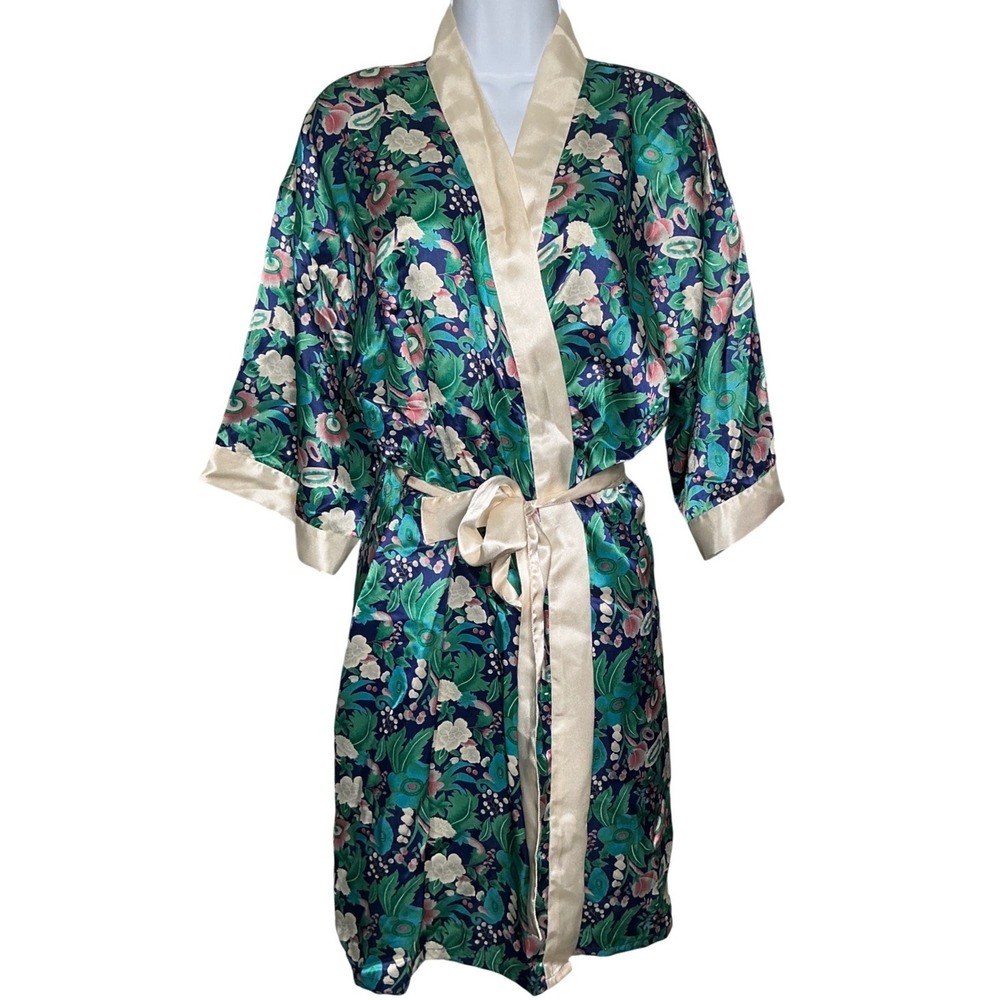 Vintage Inner Most Womens Asian Floral Print Kimono Robe Size L Golden Girls